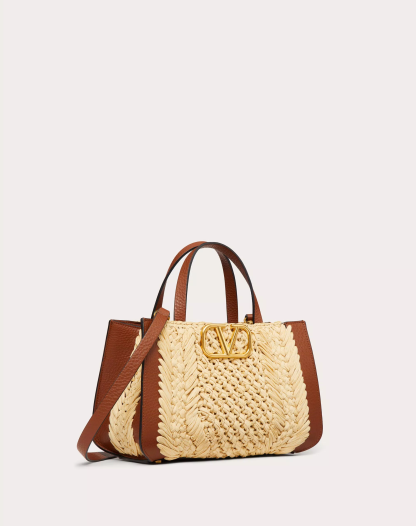 VLOGO SIGNATURE RAFFIA SMALL HANDBAG